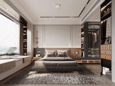 现代主卧室3D模型下载